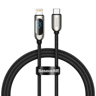 Baseus LED Display USB C to Lightning 20W PD Braided Cable Fast Charging - product variant black front - b.savvi