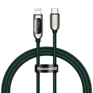 Baseus LED Display USB C to Lightning 20W PD Braided Cable Fast Charging - product variant green front - b.savvi