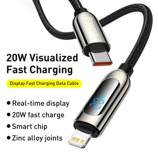Baseus LED Display USB C to Lightning 20W PD Braided Cable Fast Charging - product details bulletpoints - b.savvi
