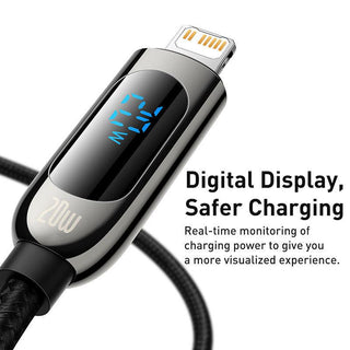 Baseus LED Display USB C to Lightning 20W PD Braided Cable Fast Charging - product details real time monitoring - b.savvi