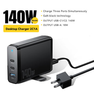 Essager 140W GaN3 USB C Desktop Charger - product variant black front angled view us plug - b.savvi
