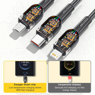 Essager 3 in 1 USB to Lightning USB C Micro Cable 66W 6A Fast Charge - product details smart chip - b.savvi