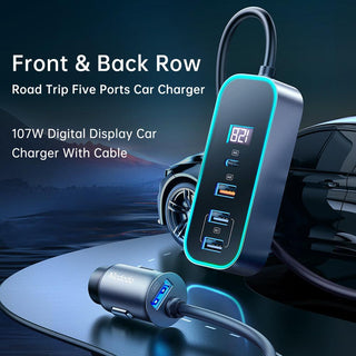 Mcdodo 107W Car Charger 5 Port USB PD 1.5m Extension Cable - product details front back seats - b.savvi