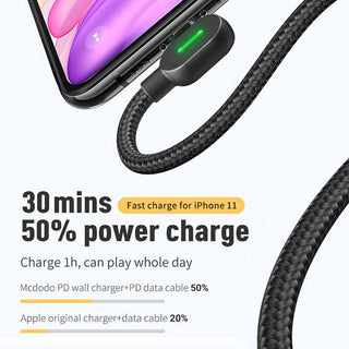 Mcdodo 90 Degree 36W USB C to Lightning Cable PD 3A - product details 30 mins 50% power charge - b.savvi