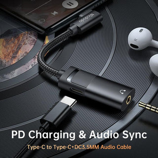 Mcdodo 90 Degree Audio Adapter USB C to 3.5mm DAC Earphone Mic 60W PD - product details charging and audio sync - b.savvi