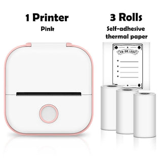 Phomemo T02 Mini Portable Thermal Printer Self-adhesive Sticker Label - product variant pink front view 3 rolls - b.savvi