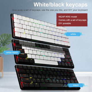 Redragon Elise Pro K624P Low-Profile Mechanical Wireless Gaming Keyboard 63 Key - product details white black keycaps - b.savvi