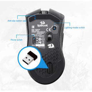 Redragon M808-KS Storm Pro Honeycomb RGB Gaming Mouse - product details rubber pads and switch - b.savvi