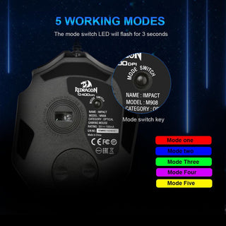 Redragon M908 Impact RGB LED MMO Gaming Mouse with Side Buttons - product details5 modes - b.savvi