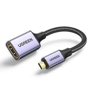 Ugreen Micro HDMI to HDMI Adapter Cable Male To Female 4K@60Hz (0.25m) - product variant grey front angled view - b.savvi