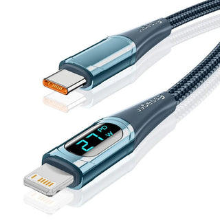 Essager LED Display USB C to Lightning Cable 20W PD Fast Charge - product variant blue front angled view - b.savvi